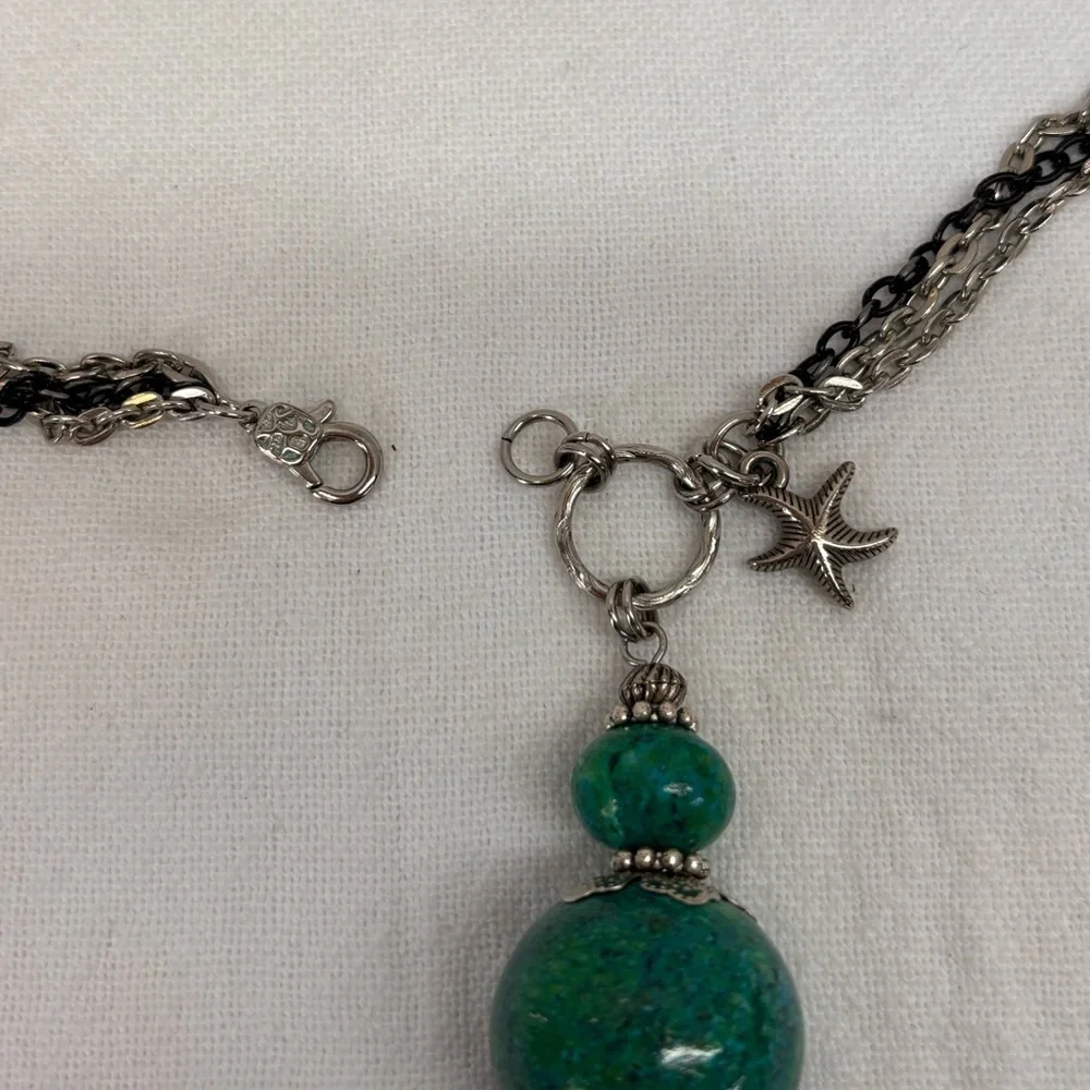 Chrysocolla Turquoise Blue Silver Tone Necklace with Larg Intricate Pendant - Picture 12 of 16